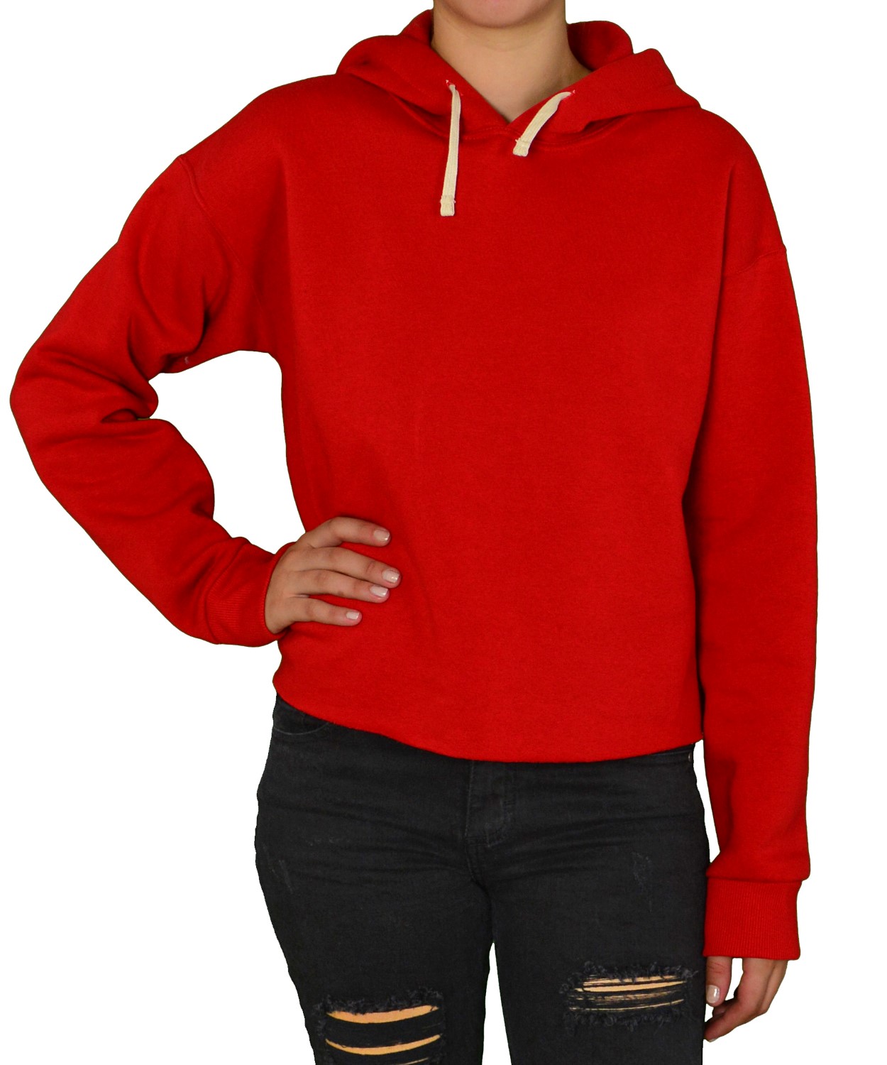 Γυναικείο κοντό φούτερ κόκκινο με κουκούλα 875087R